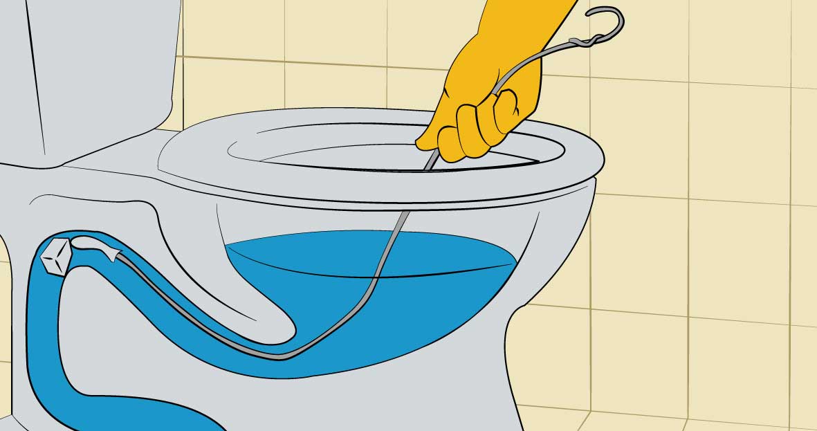 unblocking a toilet with a coat hanger