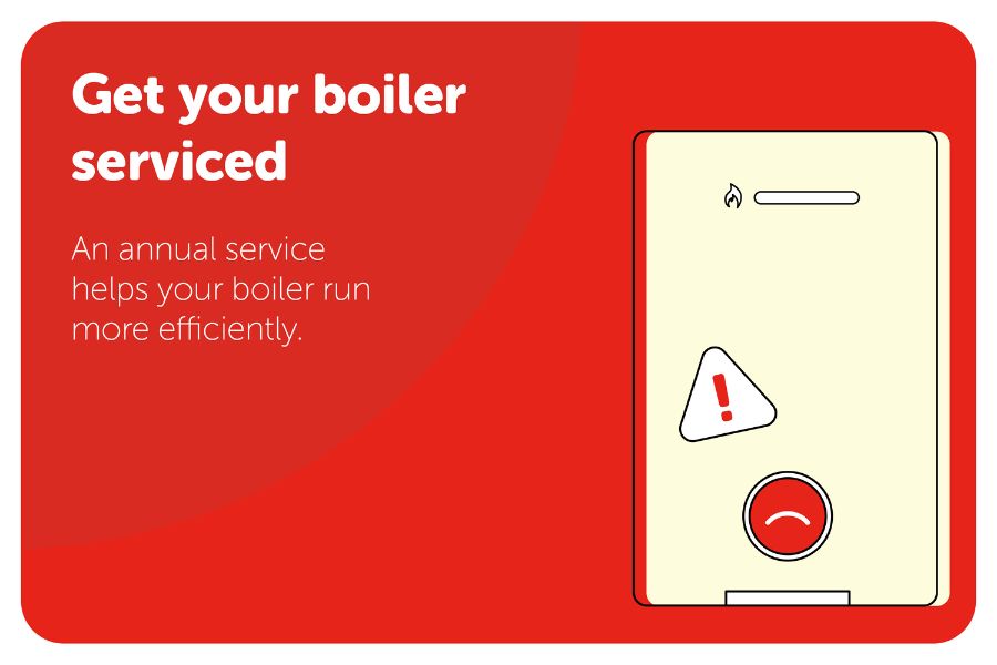 Graphic of a boiler in need of a service, which helps keep it running more efficiently