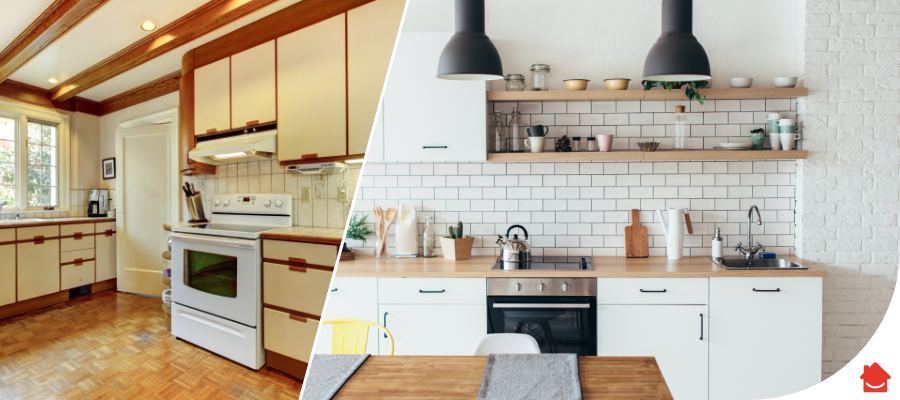 An older style kitchen vs a newly refurbished Kitchen. From dodgy décor to minimalist dream