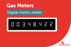 Diagram of a digital gas meter showing metric units 