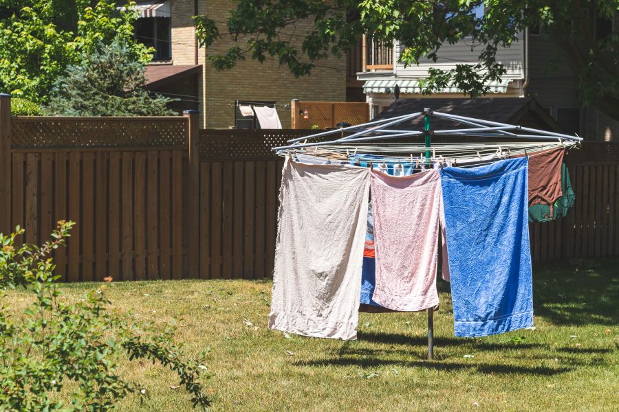 Clothes on a washing line outside which helps stop condensation on windows